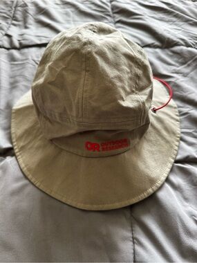 Outdoor Research Tan Bucket Hat with Red Logo